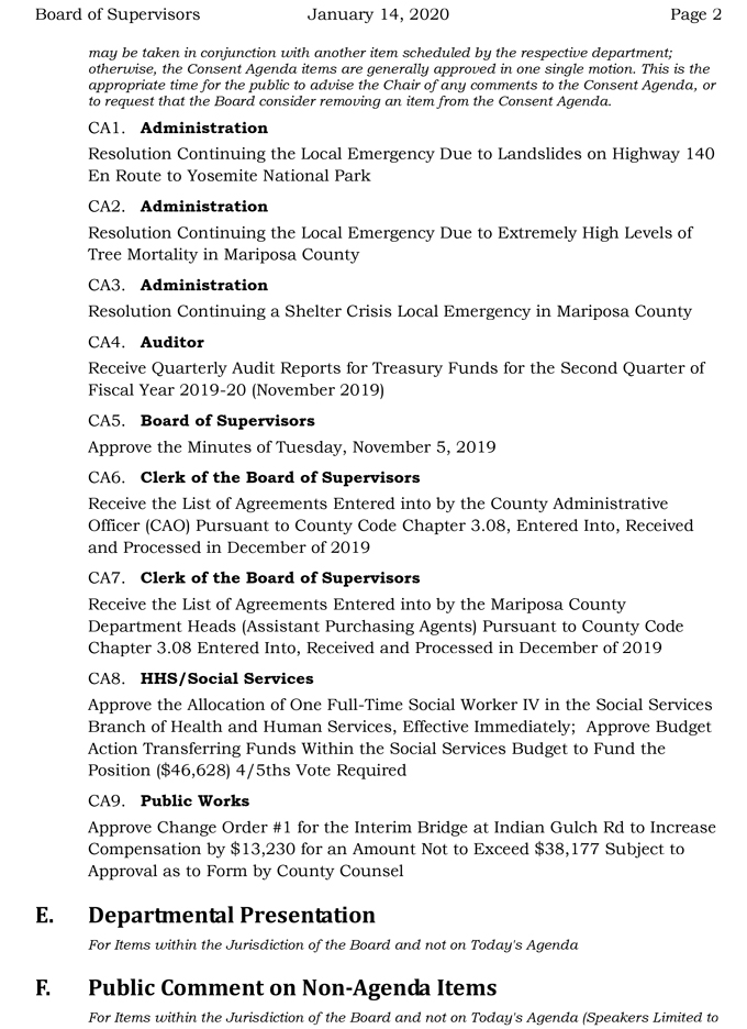 2020 01 14 Board of Supervisors agenda 2