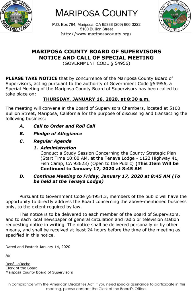2020 01 16 Board of Supervisors agenda
