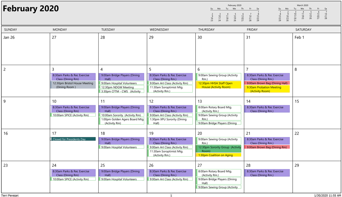 February Activity Calendar