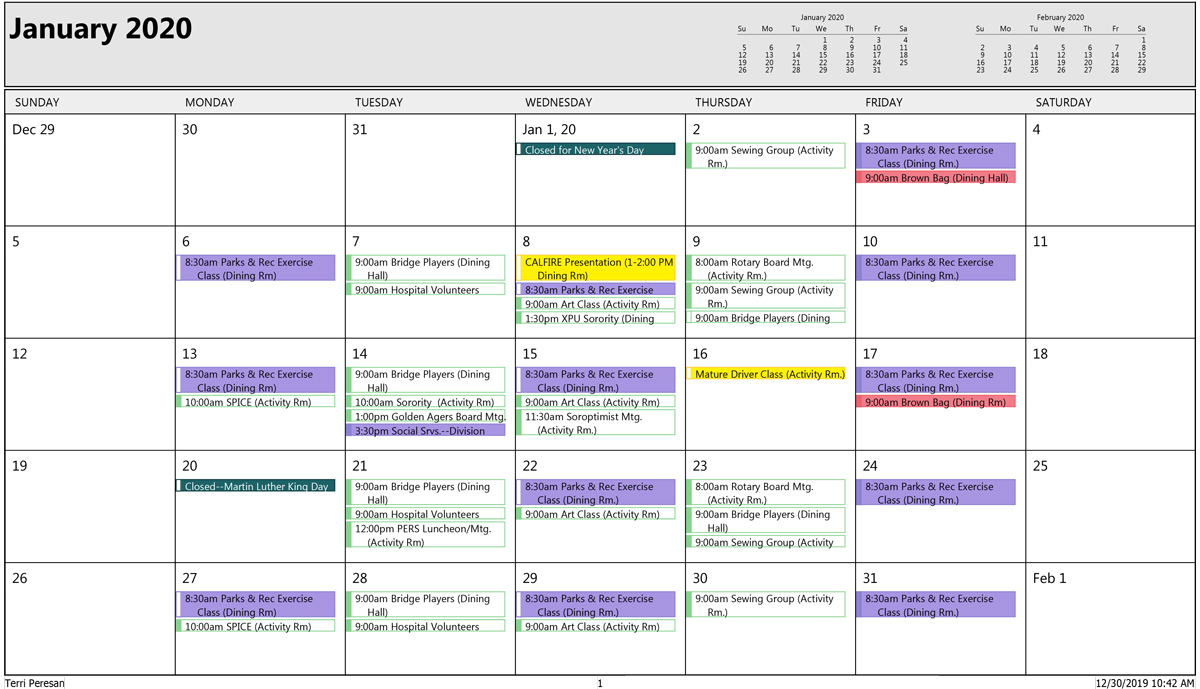 January Sr Activities