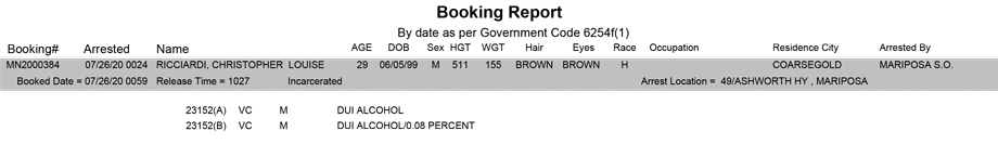 mariposa county booking report for july 26 2020