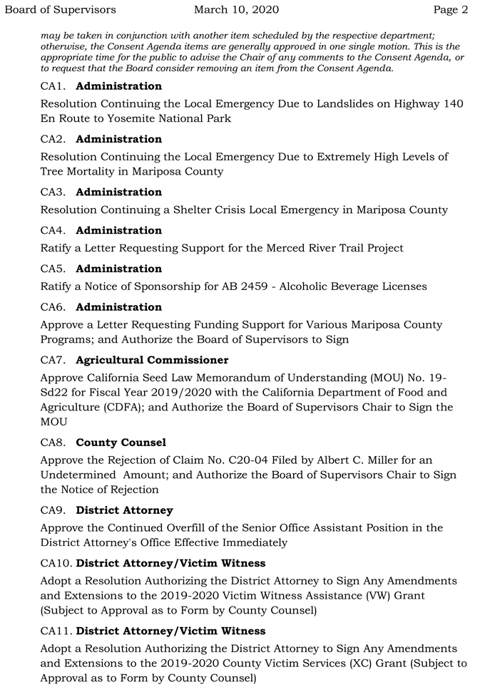 2020 03 10 Board of Supervisors agenda 2