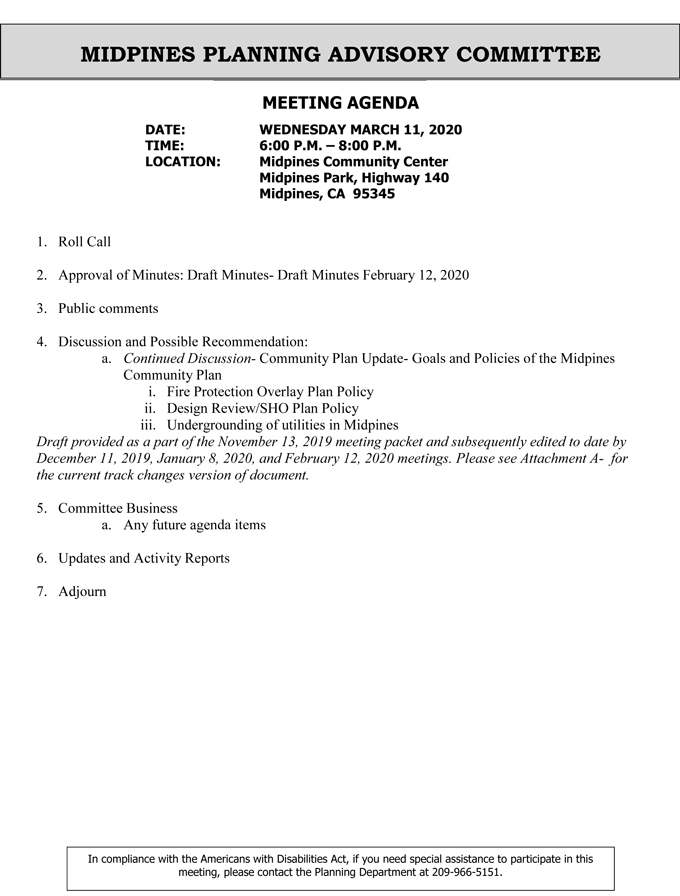 2020 03 11 Midpines Planning Advisory Committee agenda