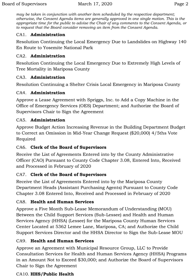 2020 03 17 Board of Supervisors agenda 2