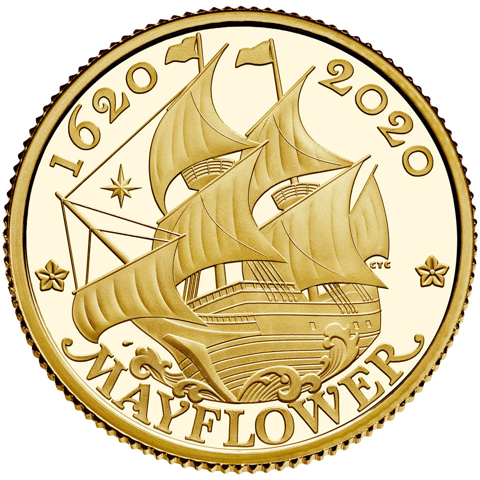 united kingdom 2020 mayflower 400th anniversary gold proof coin reverse