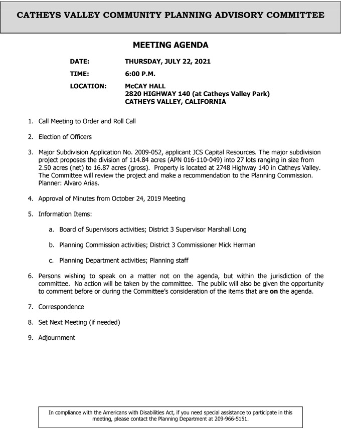 2021 07 22 Catheys Valley Community Planning Advisory Committee