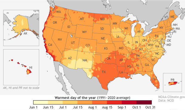 Warmest Day of the Year 1991 2020 Normals