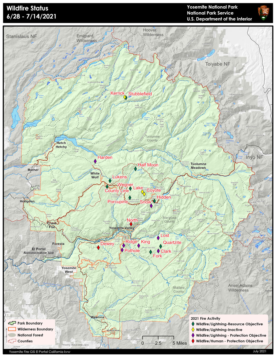 Yosemite Fires map
