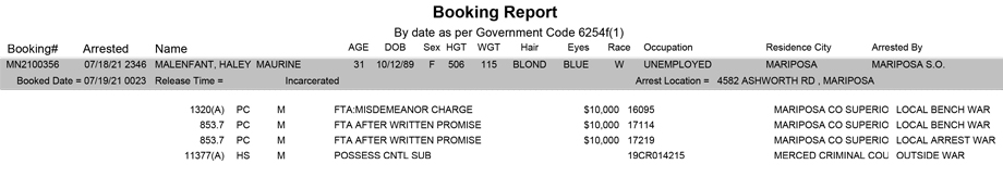 mariposa county booking report for july 19 2021