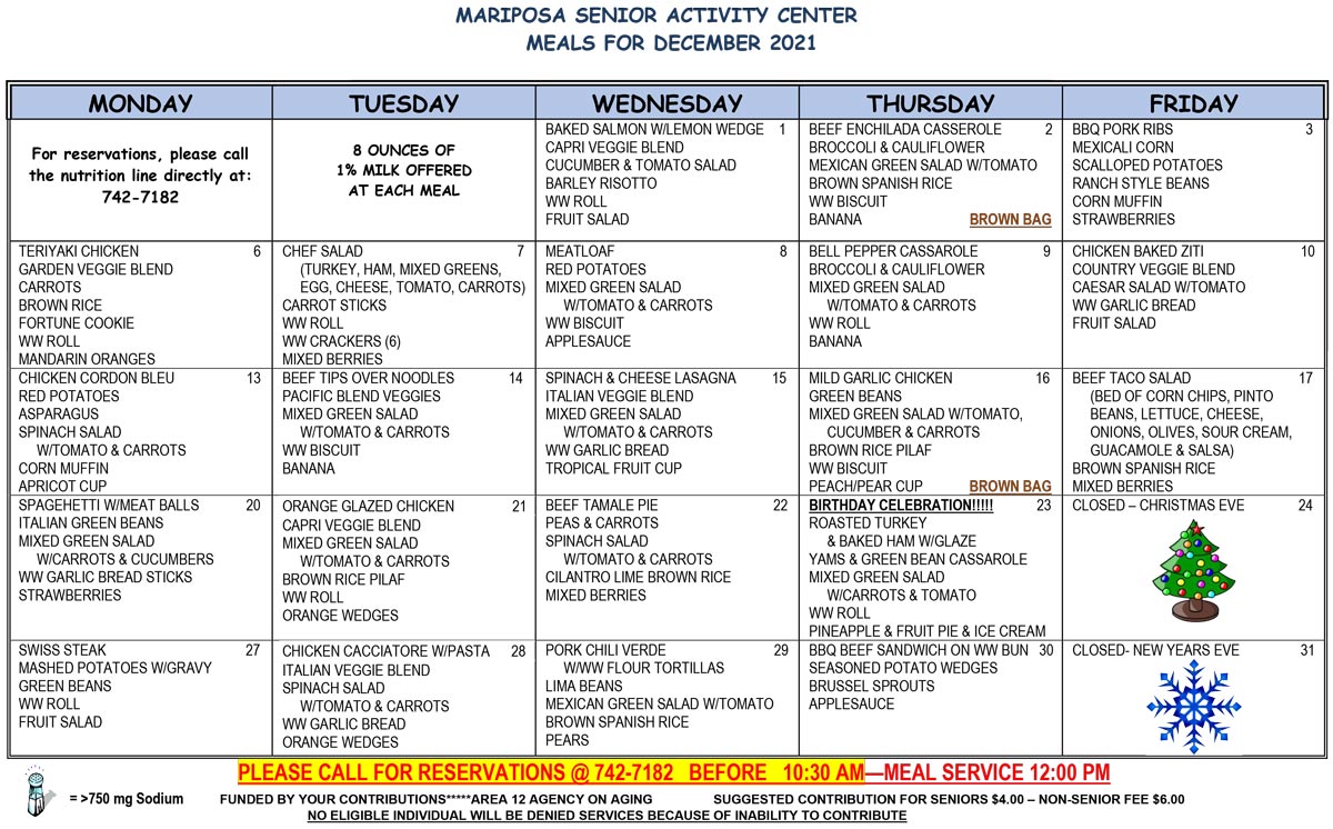 December Menu
