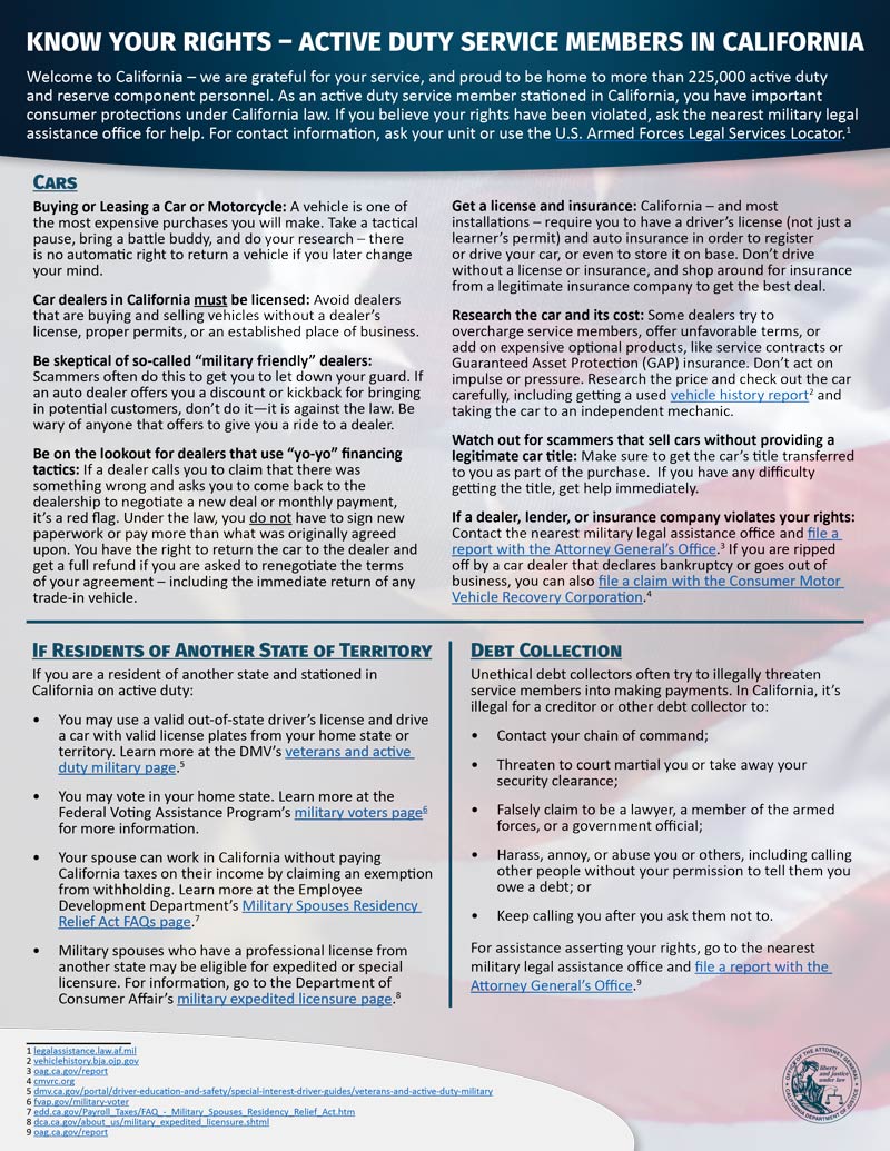 Know Your Rights Active Duty Service Members in California 1