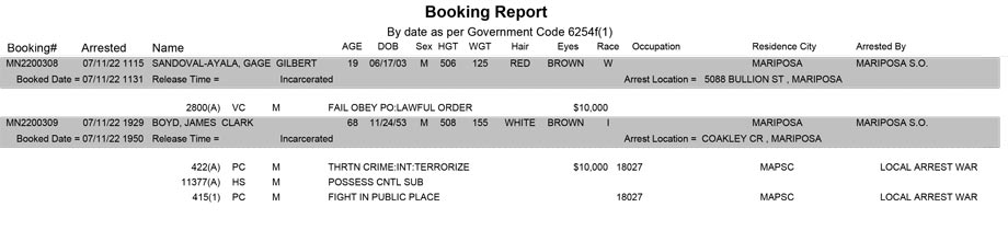 mariposa county booking report for july 11 2022