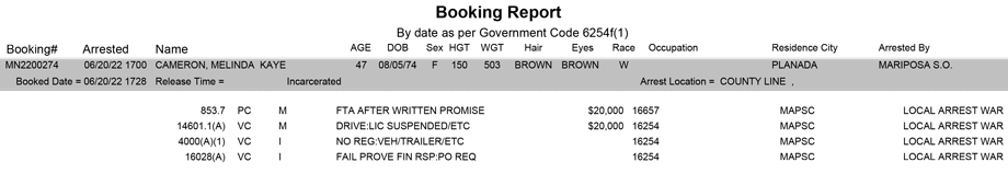 mariposa county booking report for june 20 2022