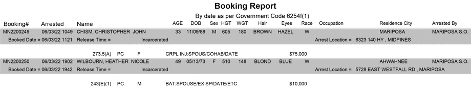 mariposa county booking report for june 3 2022