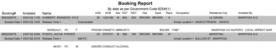 mariposa county booking report for march 1 2022