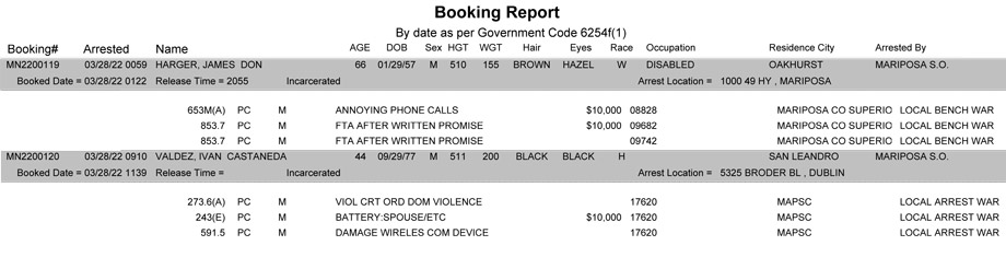 mariposa county booking report for march 28 2022