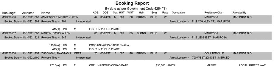 mariposa county booking report for november 10 2022