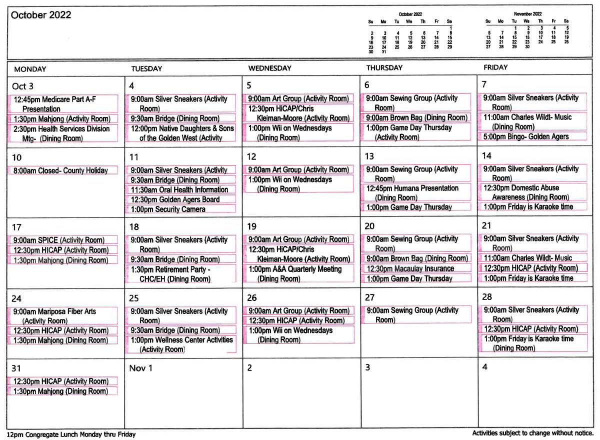 October Menu 2