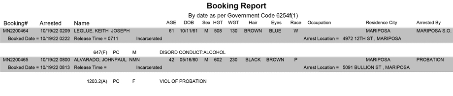 mariposa county booking report for october 19 2022