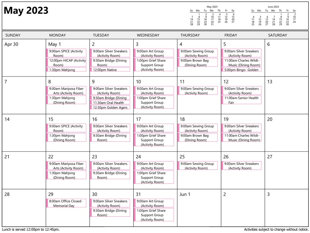 May Senior Activities