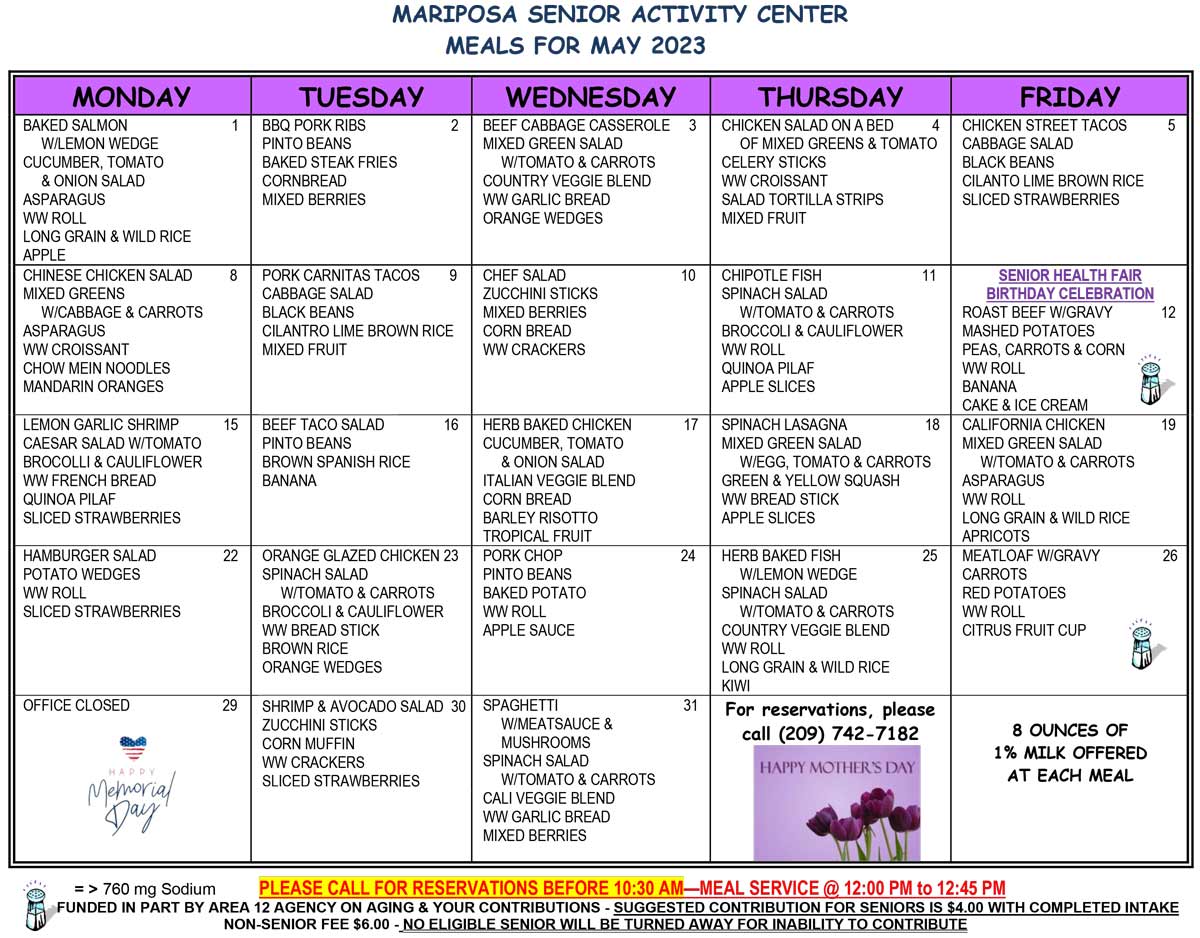 May Senior Menu