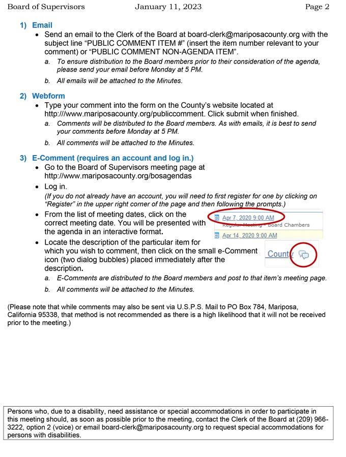 2023 01 11 Board of Supervisors Public Agenda 2
