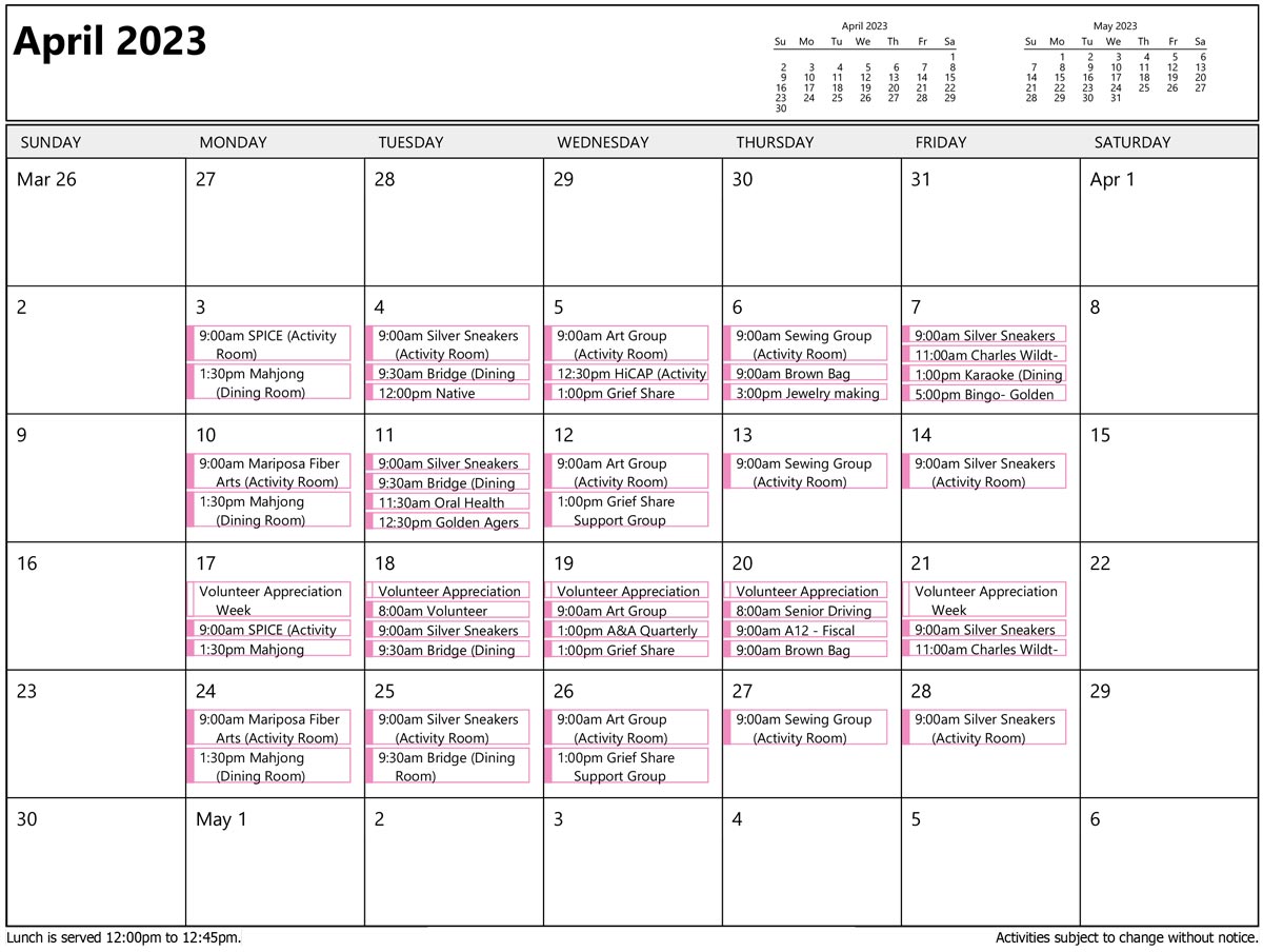 April Senior Activities