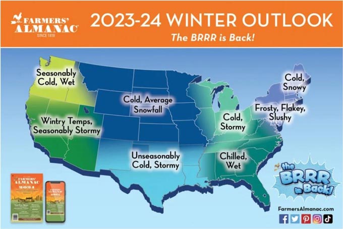 farmers almanac 2023 2024 winter forecast map