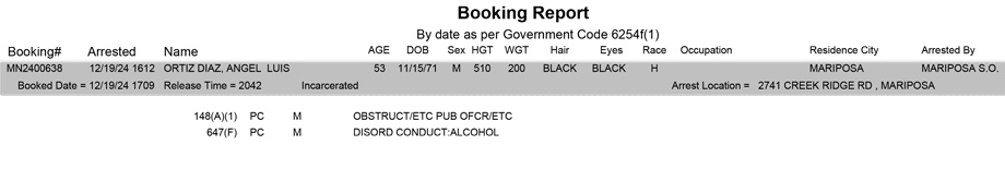 mariposa county booking report for december 19 2024