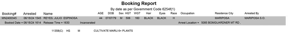 mariposa county booking report for june 18 2024