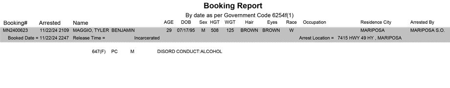 mariposa county booking report for november 22 2024