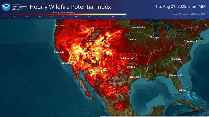 noaa829Hourly Wildfire Potential Index