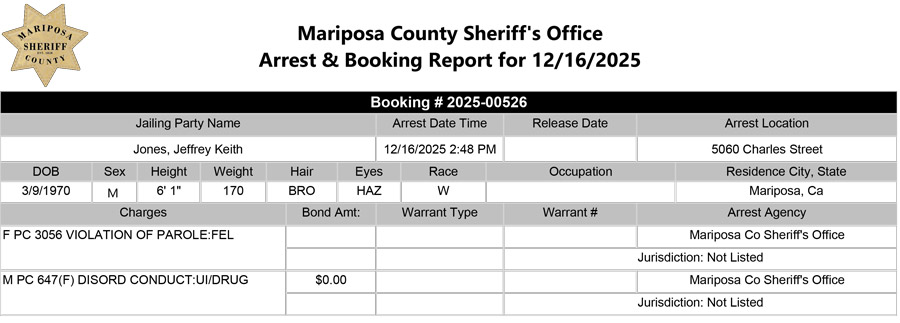 mariposa county booking report for december 16 2025
