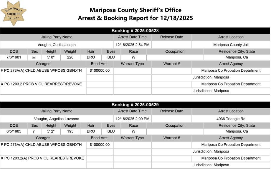 mariposa county booking report for december 18 2025
