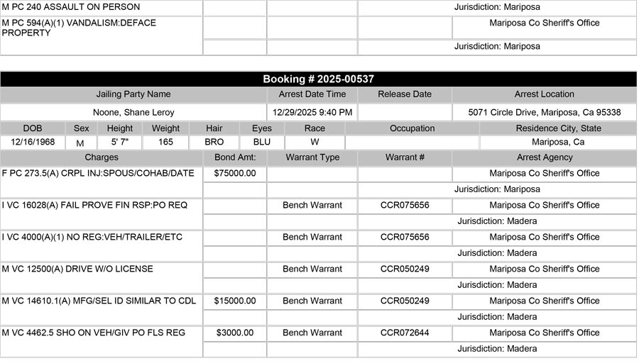 mariposa county booking report for december 29 2025 b