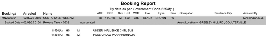 mariposa county booking report for february 2 2025