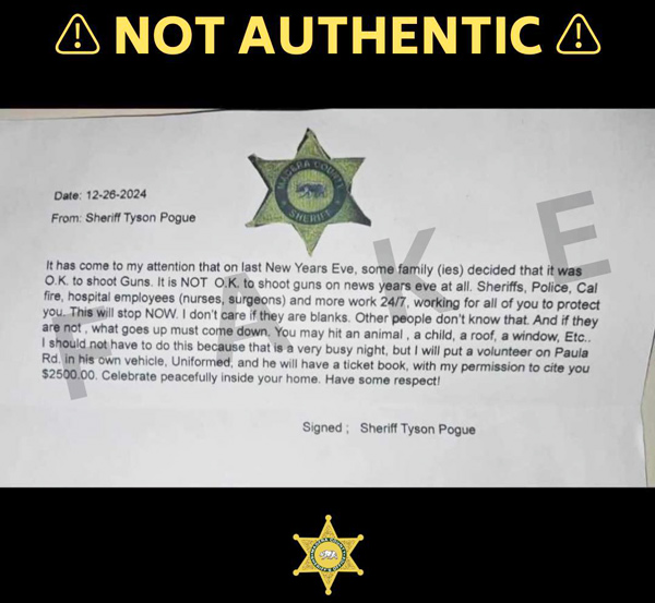 Madera SO fake letter