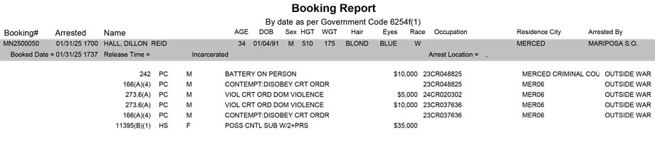 mariposa county booking report for january 31 2025