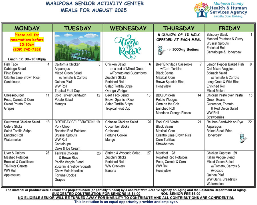 August menu