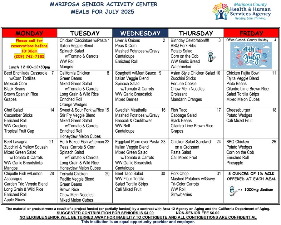 July menu