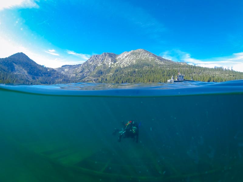 Katie Senft of UC Davis TERC dives in Lake Tahoe (c) Brandon Berry, UC Davis TERC