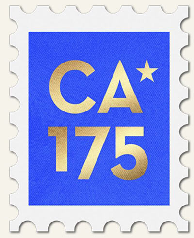 california 175 years logo stamp