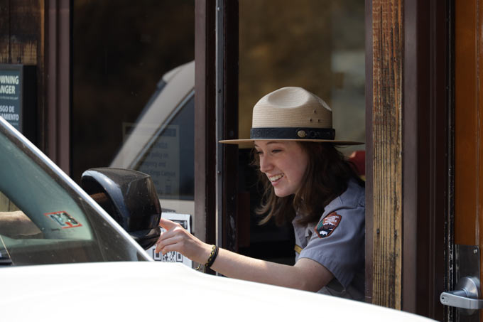 national park service taking money at entrance station nps Sequoia Kings Canyon National Parks