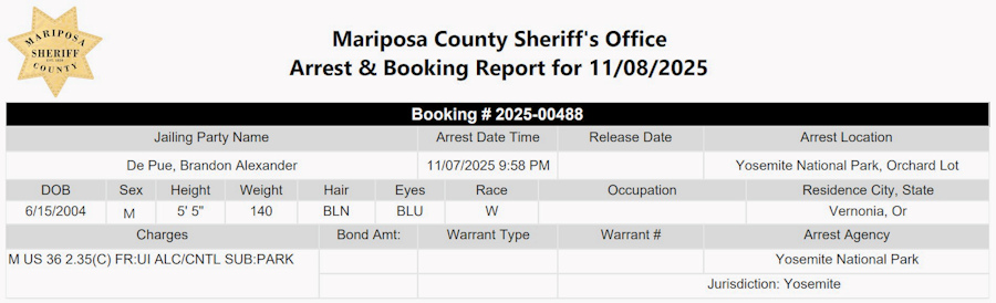mariposa county booking report for november 8 2025