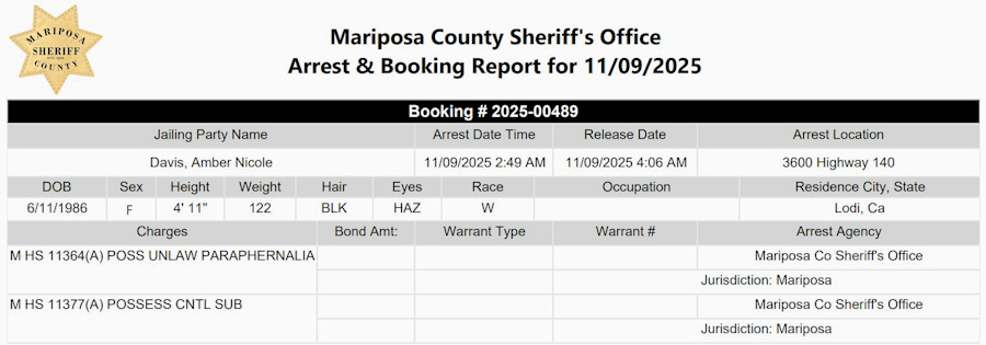 mariposa county booking report for november 9 2025