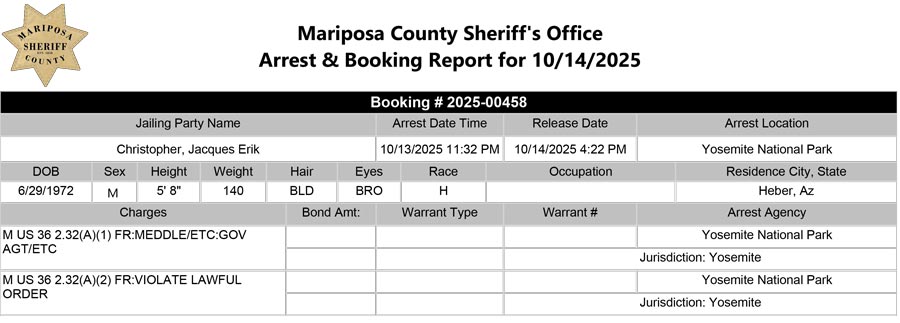 mariposa county booking report for october 14 2025