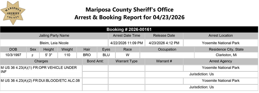 mariposa county booking report for april 23 2026