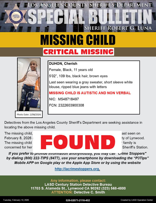LASD missing girl found