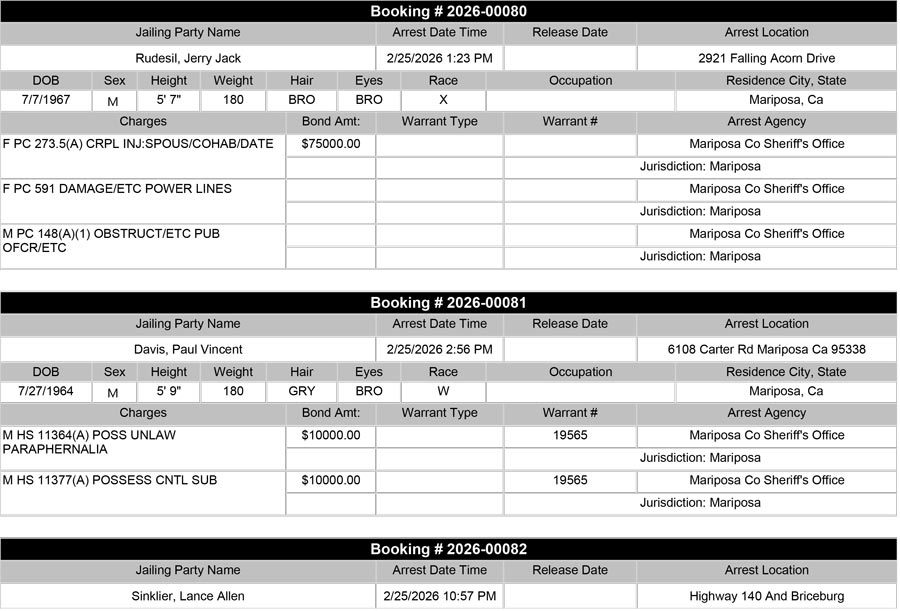 mariposa county booking report for february 25 2026 b