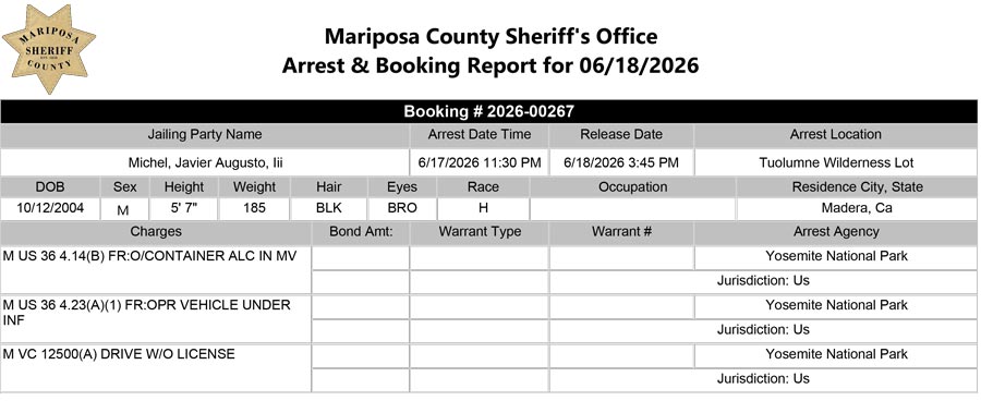 mariposa county booking report for june 18 2026